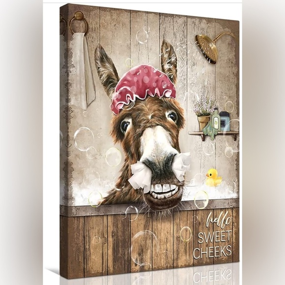 Bathroom Decor Funny Canvas Wall Art Donkey Picture Decor Farmhouse NEW 12 X 16 - Picture 2 of 15